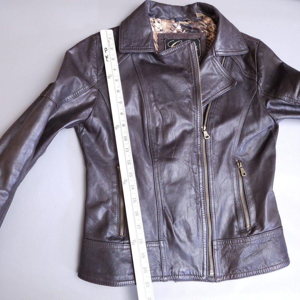 GUESS 100% Leather Jacket Women's Size M Brown Moto Asymmetrical Zip Soft - Picture 8 of 12